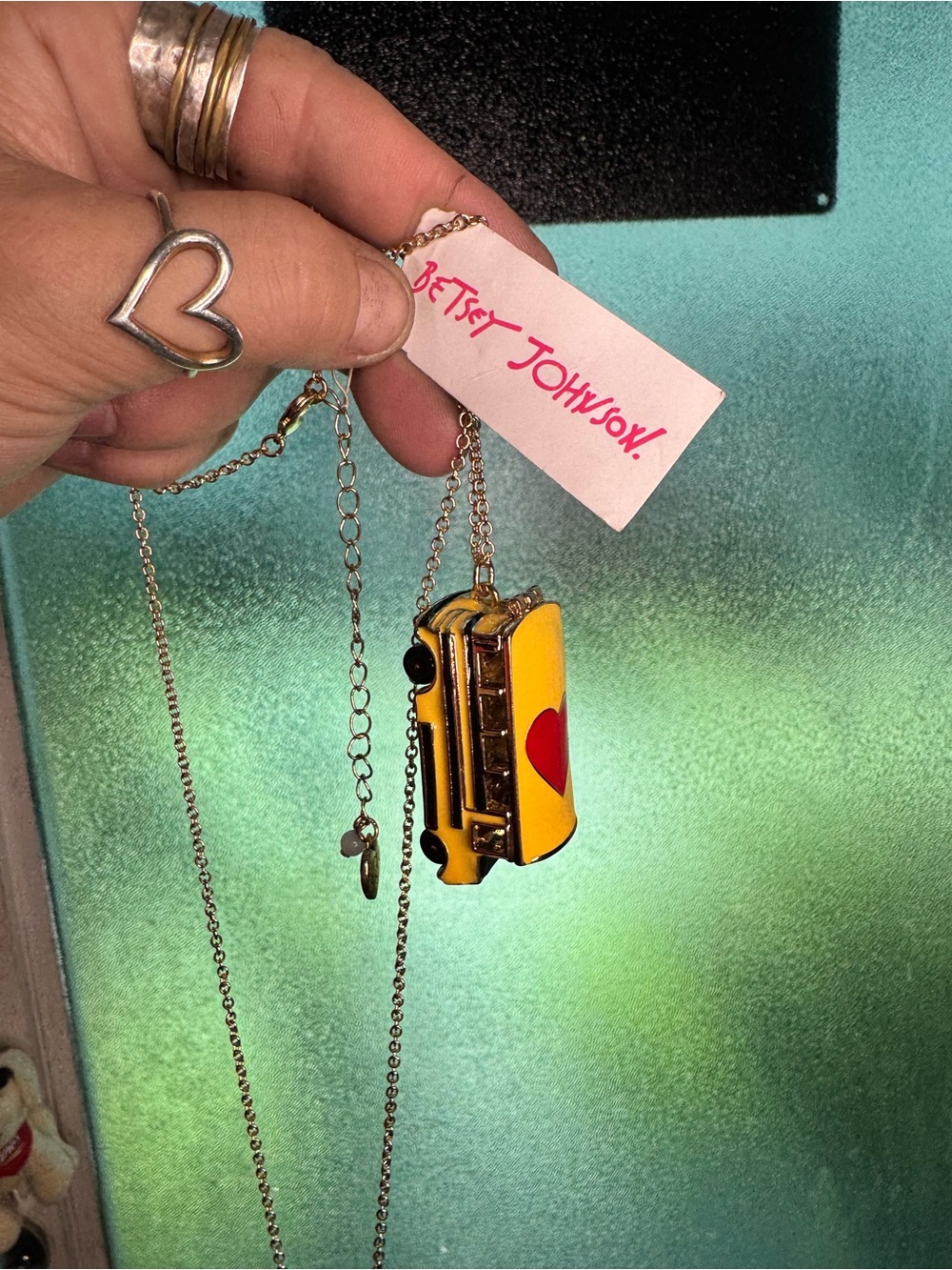 Betsey Johnson Yellow Taxi Pendant Necklace with Red Heart Accent